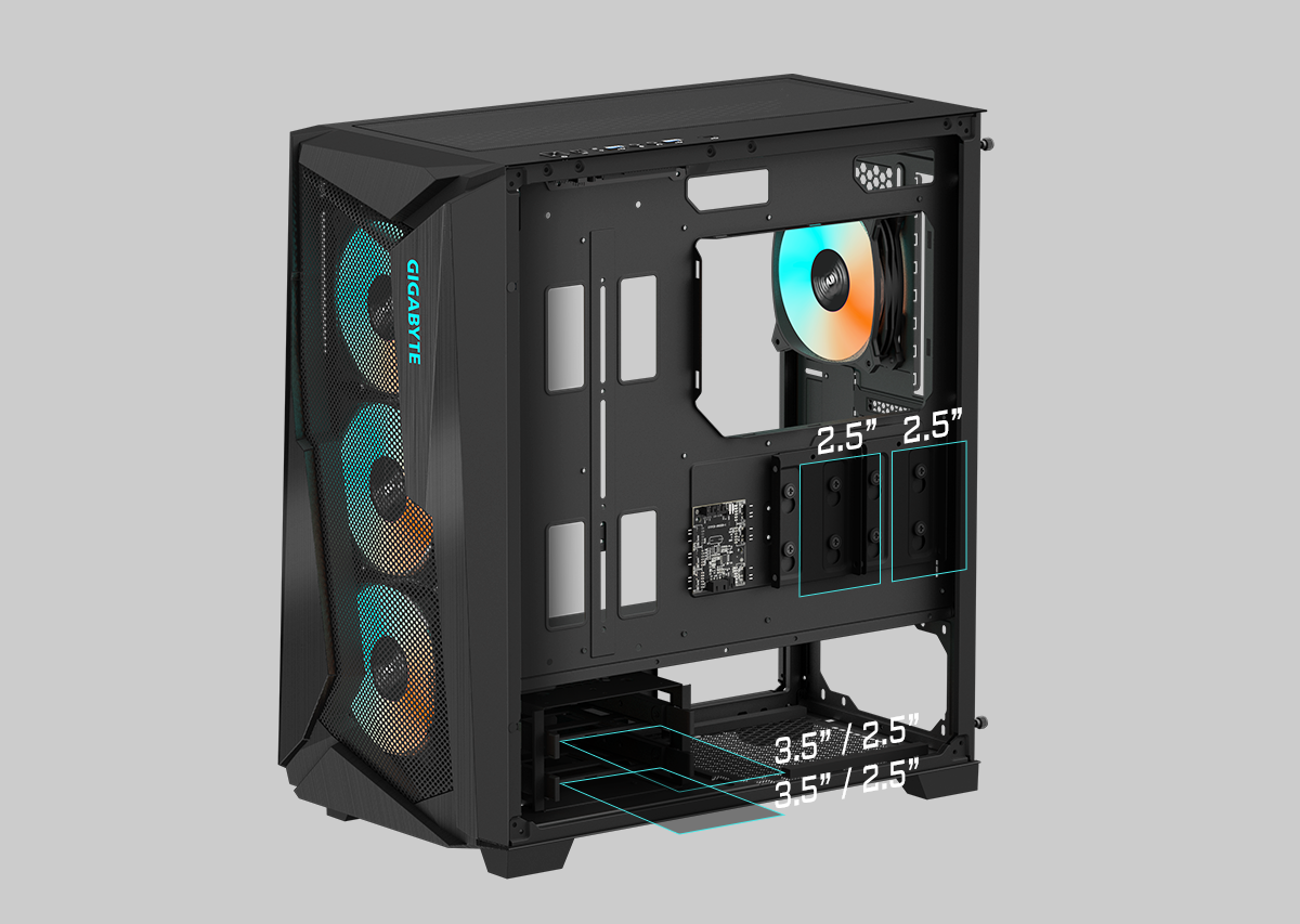 GIGABYTE C301 GLASS Black Mid Tower PC Gaming Case, Tempered Glass